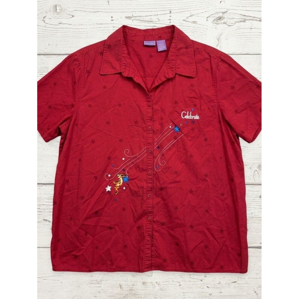 Disney Tigger Celebrate Button Up Shirt Women's Plus Size 26W / 28W